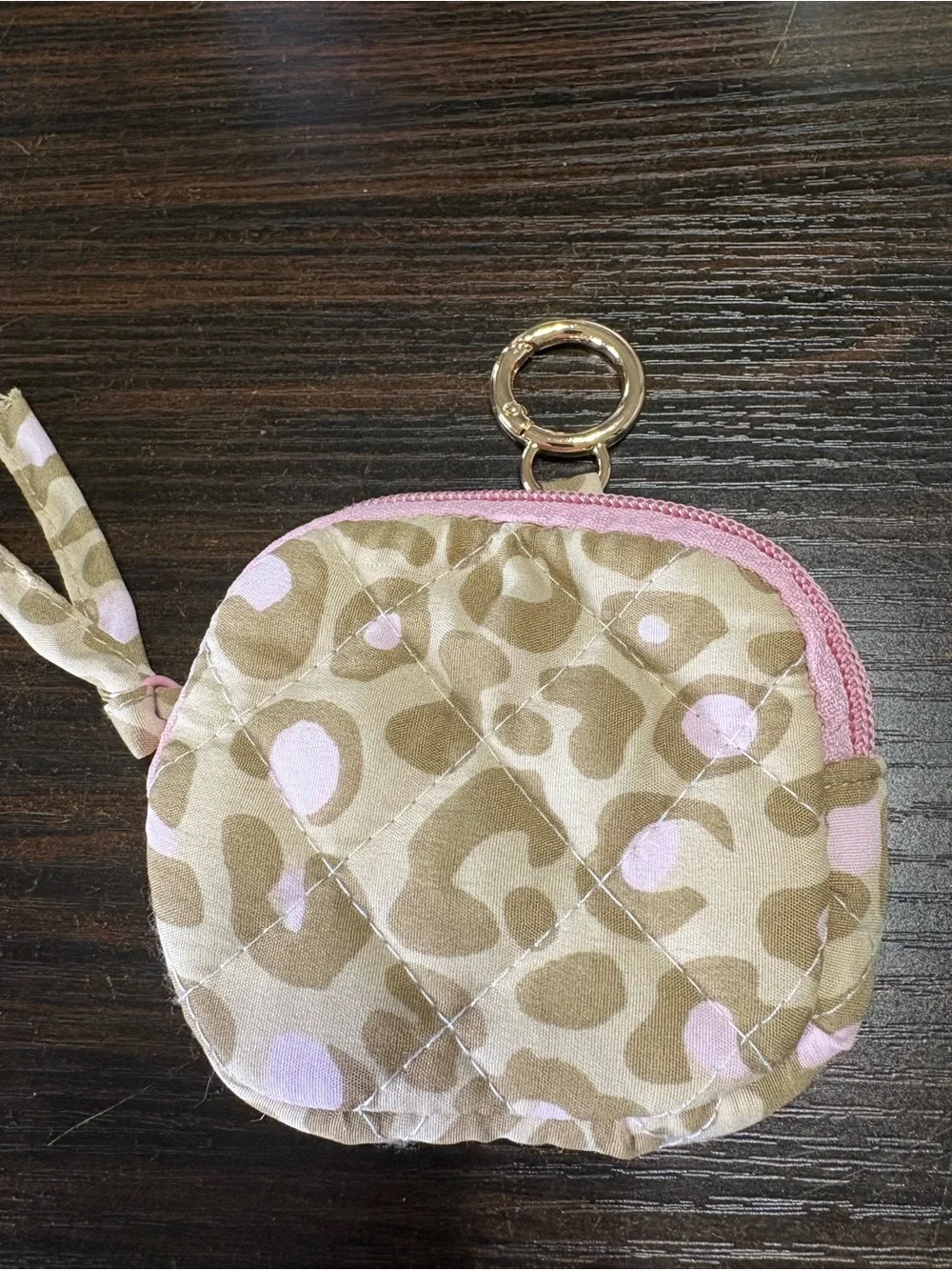 Quilted Leopard Print Coin Pouch in Pink and Tan